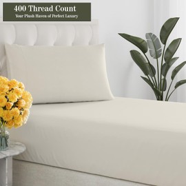 Twin XL Sheets Set, 400 Thread Count Bed Sheets Set Twin XL Size, 100% Egyptian Cotton Twin Extra Long Sheets, 16" Deep Pocket, 3 Pc Luxury Sateen Sheets, Extra Long Twin Sheets for Dorm - Ivory