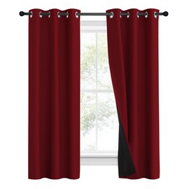 NICETOWN 100% Blackout Curtains with Black Liner Backing, Thermal Insulated Curtains for Living Room, Noise Reducing Drapes for Christmas, Burgundy Red, 37" x 60" Per Panel, Set of 2