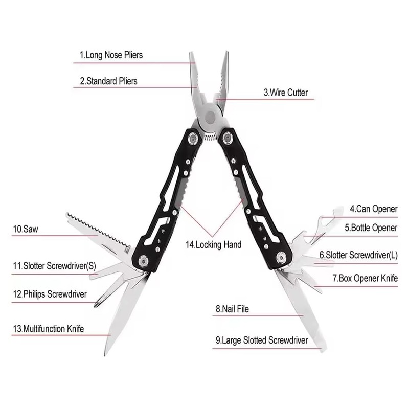 FIBOUND Multi-purpose Pliers, Multi-tool, Stainless Steel, Black