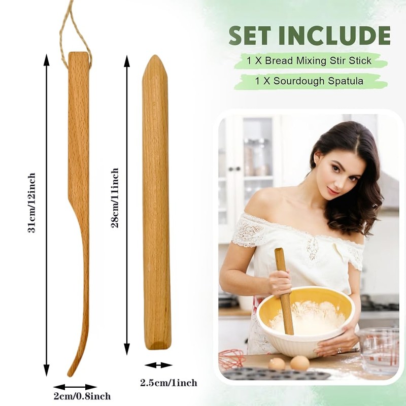 Golyhel 2 PCS Wooden Spurtle Set, 12'' Mixing Stir Stick