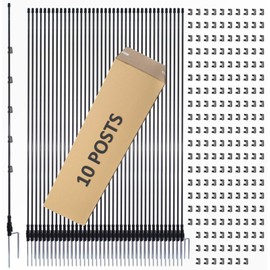 66 Inches High Fiberglass Step-in Electric Fence Portable Posts with Double Spikes - 10 Posts Come with 50 Clips