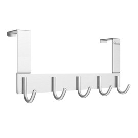 Anjuer Over The Door Hook Organizer Rack, Metal Coat Hanger 5 Hooks Over Door Hanger