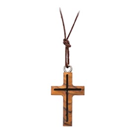 Fritz Cox Olive Wood Pendant for Hanging with Cord, Natural Olive Wood, Chain for Children, Girls, Boys, Women and Men (Engraved Cross)