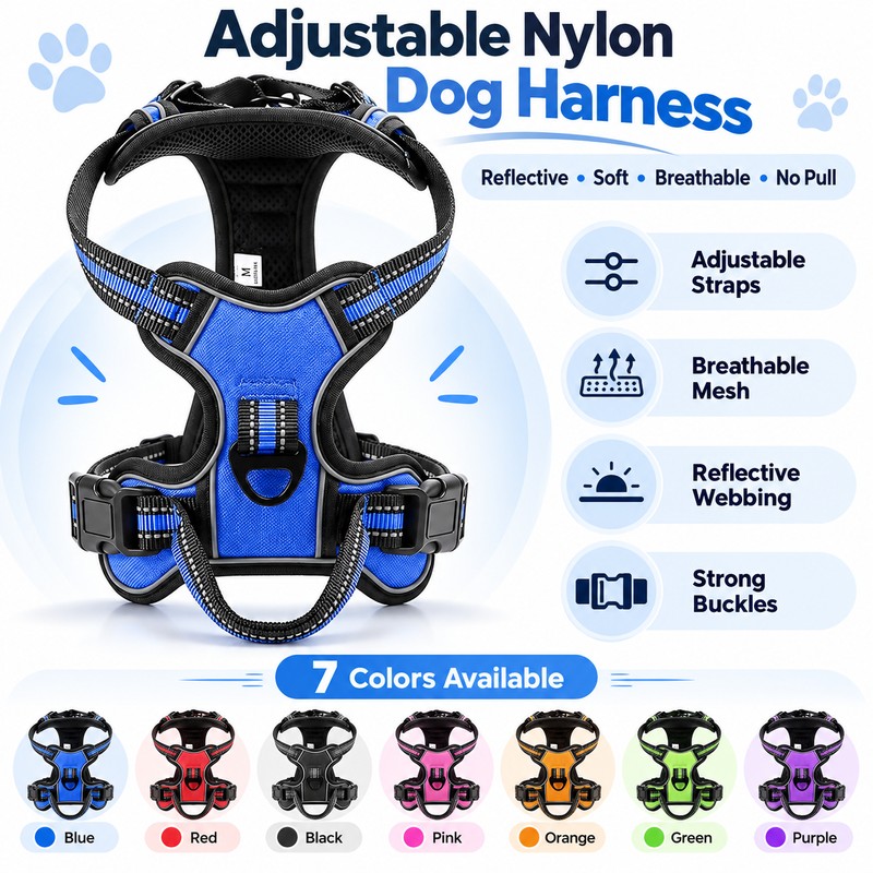 Adjustable Reflective Dog Harness for Daily Walks – Soft Breathable