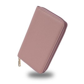 QUARE Passbook Case, Passbook Holder, Magnetic Protection, Skimming, Passport Case, Card Case, Large Capacity, Stylish, Pink