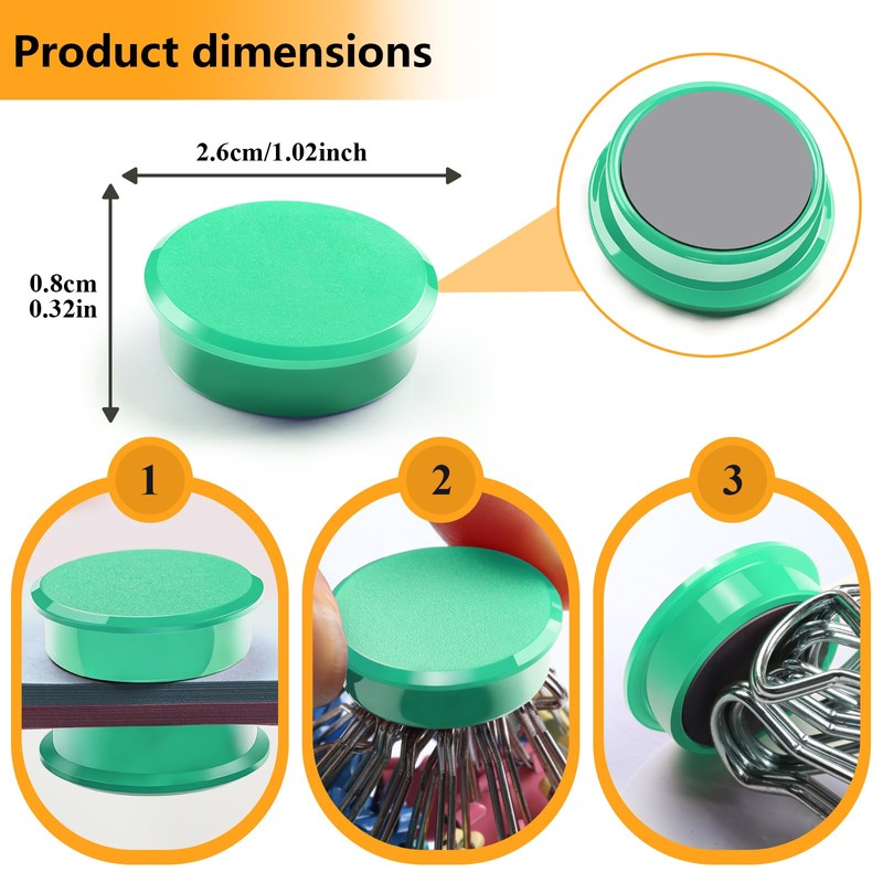 QOJOPU Fridge Magnets 40pcs - Strong Small Round Green Refrigerator