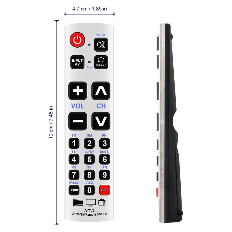 Universal Big Button Universal Remote Control A-TV2 URC-1234ALB for Almost