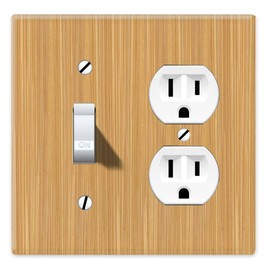 WIRESTER Double Gang-1 Duplex Outlet Cover and 1 Toggle Light Switch Plate/Wall Plate Cover - Bamboo Wood Texture Design
