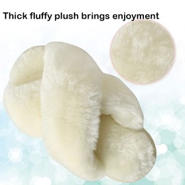 Fadezar Girls Fluffy Slippers for Kids Cute Fuzzy Slippers Open Toe Warm Fur Slides Cross Band Plush Slip on House Indoor Slippers White Narrow US 2-3 Big Kid EU 34-35