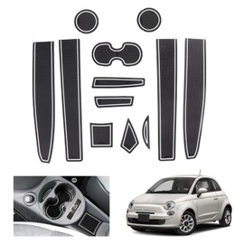 GAFAT 2016-2020 Fia-t 500 / Abarth 595 Non-Slip Mats, Rubber Mats, Centre Console Cup Holder Mats, Door Seam Mats, Compatible with Fiat 500 Abarth 595 (White)