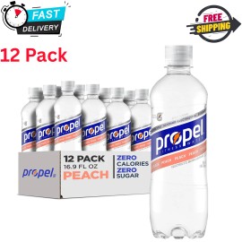 Propel (12 Pack) Propel Peach Electrolytes & Vitamins Sport Water, No Sugar, 16.9 Fl Oz