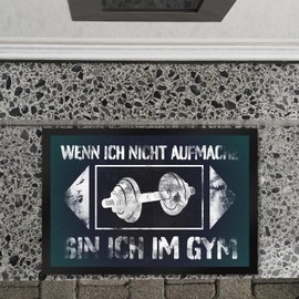 "Wenn ich Nicht aufmache Bin ich im Gym Doormat XL in 40 x 60 cm with Dumbbell Funny Doormat with Saying as a Gift for Bodybuilders and Athletes Who One Piece Gym