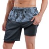 QRANSS Men's Swim Trunks with Compression Liner 7'' Black Camo