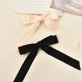 Ribbon Hair Bow Clips for Women Girls Black Hair Bows for Teen Girls French Barrettes Hair Pins for Women Large Bowknot Hair Clip 2 Pcs
