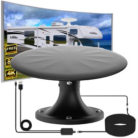 GZMJRD RV TV Antenna Roof Mounted Outdoor, Portable RV Antenna for Camper, 720° Long Range Omni Directional Reception Digital HD Antenna Signal, with Super Signal Booster, 35ft HDTV Cable (BLACK1)