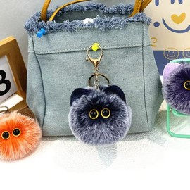 WORKIRAN Plush Cat Keyring, 8 cm, Stuffed Toy Pendant, Handmade, Cuddly, Fluffy Handbag Pendant, navy