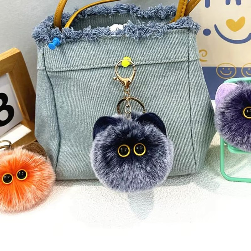 WORKIRAN Plush Cat Keyring, 8 cm, Stuffed Toy Pendant, Handmade,