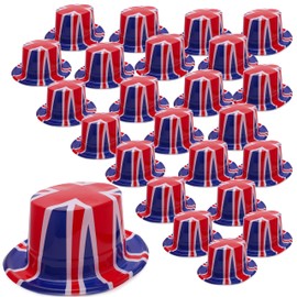 Toyland® Pack of 24 - Plastic Union Jack Top Hats - One Size - British Fancy Dress - British Celebrations