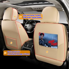 KEYOOG 2-Seater Waterproof and Breathable Nappa Leather Car Seat Covers Full Set, Fit for Front Seats of Cars, Compatible with Airbags, Car Seat Protector Covers for Most Cars - Beige