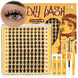 QUEWEL DIY Lash Extension Kit, Cluster Lashes Kit 10-18mm Lash Clusters with Lash Bond and Seal Waterproof, Lash Tweezers Easy to Use for Beginners DIY Eyelash Extensions at Home(MH Manga-Kit)