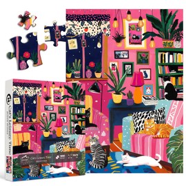 PICKFORU Cat Puzzles for Adults 1000 Pieces, Colorful Kitty Plant Puzzles for Adults, Difficult Art Living Room Jigsaw Puzzle as Home Decor