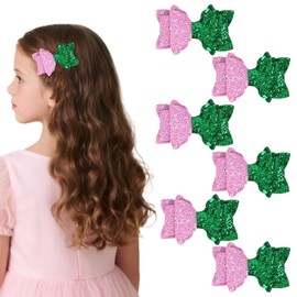 6pcs Pink and Green Sequin Bow Hair Clips