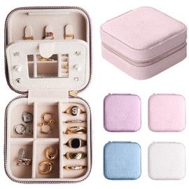 Velvet Travel Jewelry Case, Portable Mini Jewelry Travel Organizer, Small Jewelry Boxes for Women, Bridesmaid Gifts and Travel Essential to Store Ring, Necklace, Earring(Rose-1 pc)