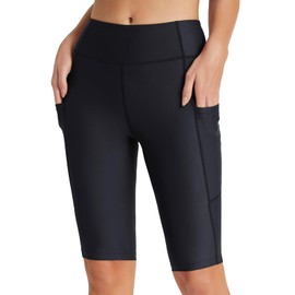 baleaf Women's High Waisted Swim Shorts SPF UV Tummy Control Board Shorts with Pockets Black S