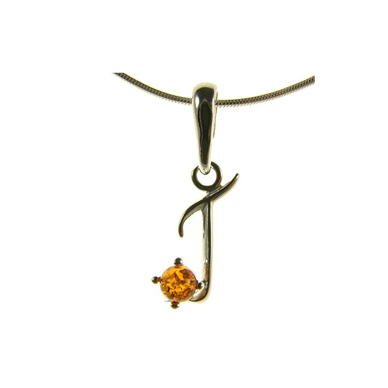 Baltic amber and sterling silver 925 alphabet letter t pendant