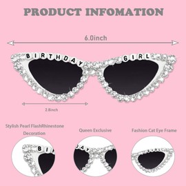 Birthday Sunglasses for Women, White Birthday Girl Glasses Shiny Bling Diamond Pearl Sunglasses Birthday Outfit Decorations for Girl Birthday Party Gifts Supplies Accessories Favors