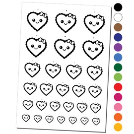 Cute Kawaii Heart with Bow Temporary Tattoo Water Resistant Fake Body Art Set Collection - Red (One Sheet)