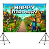Pixel Backdrop Happy Birthday Banner Boy 6x4ft Miner Bday Sign