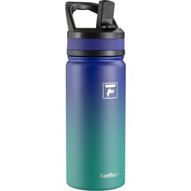 Fanhaw 18 Oz Kids Insulated Water Bottle with Straw Lid – Stainless Steel Double Wall Vacuum, Leak-Proof, BPA-Free Water Bottles for School Boys & Girls(Purple Green)