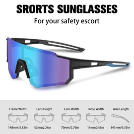 Sports Cycling Polarized Sunglasses for Men and Women, Lightweight Sun Glasses with UV400 Protection for Cycling Running Mountain Fishing (Black Frame-Blue Lens)