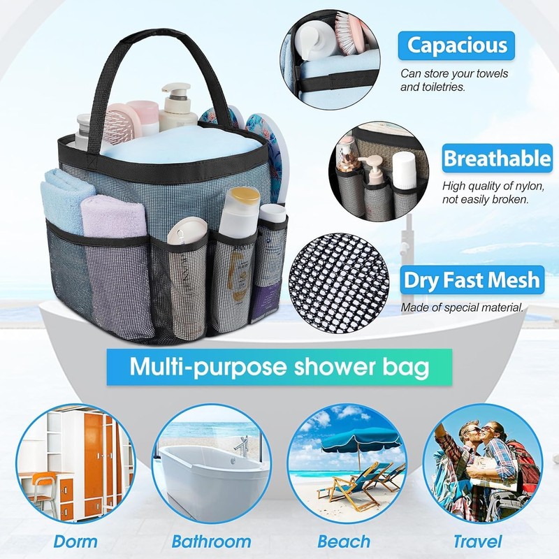 Mesh Shower Caddy Portable，Quick Dry Shower Caddy Bag for Bathroom,