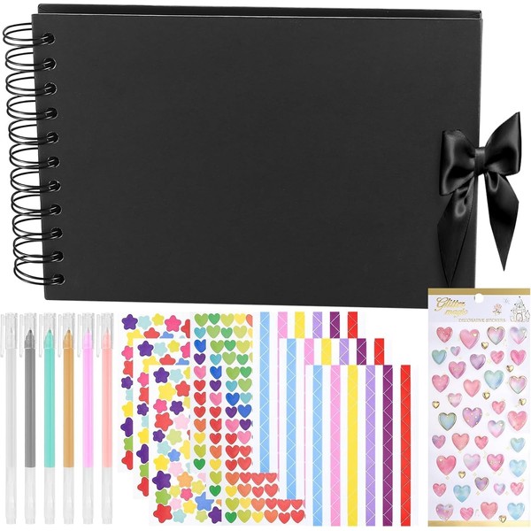 Small Black Scrapbook Album, A5/5.9 x 8.46" DIY Scrapbooking Albums