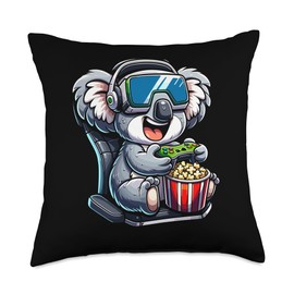 Gamer Koala Popcorn Gaming Chair Headphones Games Player Throw Pillow