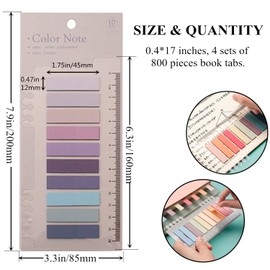 800 Pieces Sticky Tabs, Colored Sticky Index Tabs Writable Page Tabs for Books File Notebook