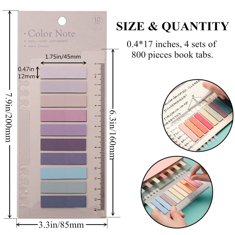 800 Pieces Sticky Tabs, Colored Sticky Index Tabs Writable Page