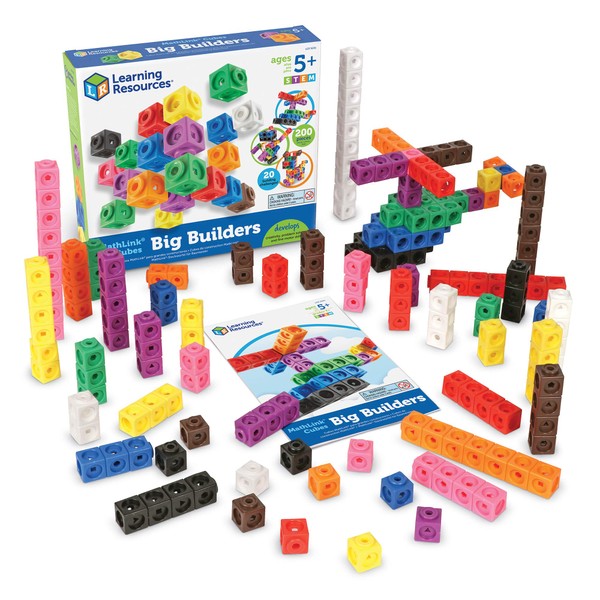 Learning Resources MathLink Cube Big Builders, Imaginative Play, Math Cubes, Early Math Skills, Set of 200 Cubes, Ages 5+