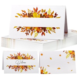 50pcs Fall Leaf Place Cards Name Cards for Table Setting Tented Foldable Table Place Cards for Thanksgiving Wedding Baby Shower Birthday Party (Fall Leaf Sandwich)