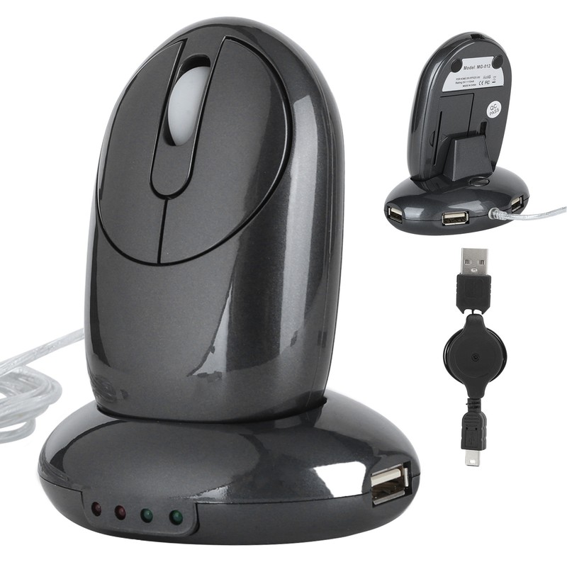 Wireless Mouse with Charging Base 4 Port USB Hub 5