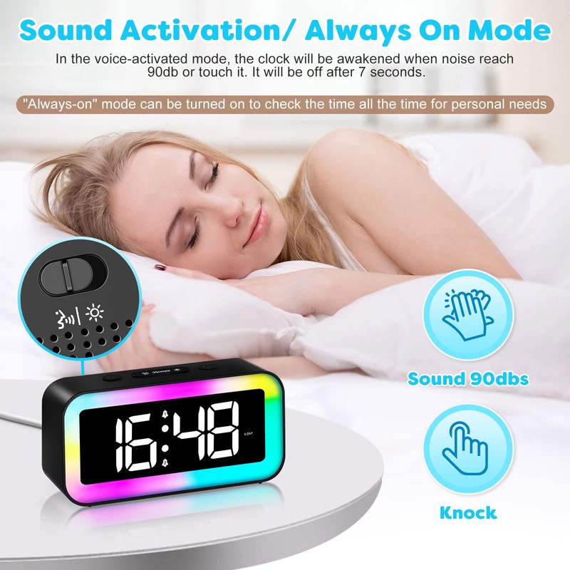 MOSUO Digital Alarm Clock with RGB Light, Digital Clock with