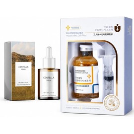 Set Facial de Sueros Ligeros 2 Piezas, Suero de Centella 30 ml y Esencia Facial Salmon Water 50 ml con Aplicador, Kit de Cuidado Diario para Rostro, Da y Noche