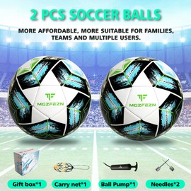 MGZFEZN Youth Soccer Ball Size 4, Kids Outdoor Play Game Training Practice Soccer Ball for Teen Boy Girl Indoor Outdoor with 1 Pump 1 Net Bag and 1 Gift Box(Size 4 White 2pcs)