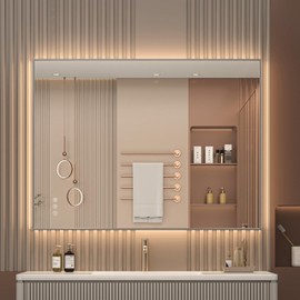 Hasipu 32''x 24'' Bathroom Mirror with Lights, Anti-Fog, Dimmable, Home Gym Mirror Bathroom Mirrors for Over Sink Wall, Memory Function, Tempered Glass, Shatter-Proof, Wall Mounted