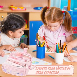 Estuche para Lápices de Gran Capacidad, Bolsa de Lápices Portátil con Pegatinas, Lapiceras Organizadoras 16in, Estuche Escolar de Bonito, Regalos para Niñas y Niños, para La Escuela, Oficina (Rosa)