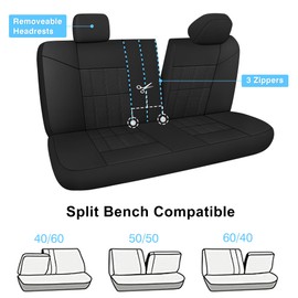 VarCozy Faux Leather Car Seat Covers Rear Set, Split Rear Bench Seat Covers for Car, Universal Seat Covers for SUV, Sedan, Van, Automotive Interior Covers, Airbag Compatible, Black