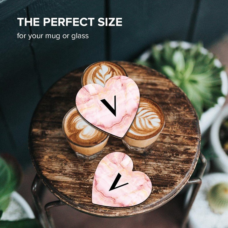 1 x Heart Coaster - Letter V Marble Stone Texture