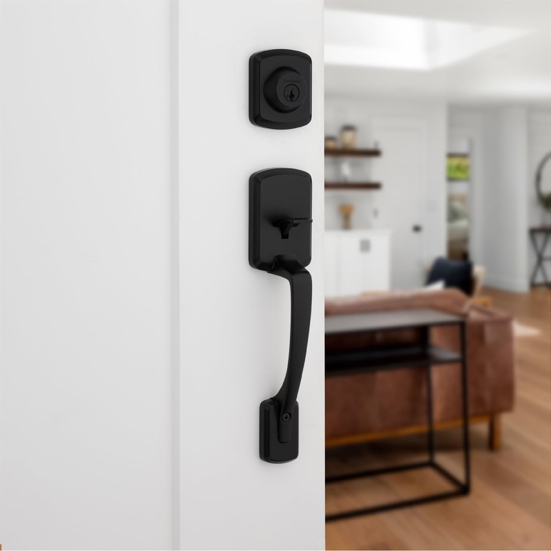 Kwikset Henley Front Door Lock Handle and Deadbolt Set, Entry